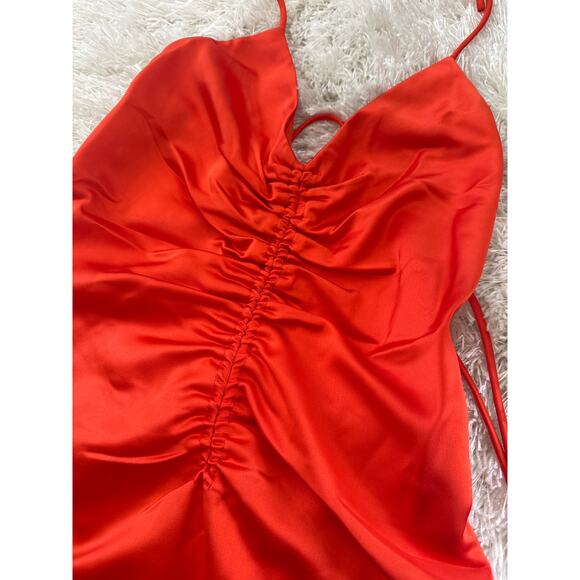 Jason Wu Ruched slip dress orange satin y2k small midi - Picture 5 of 8